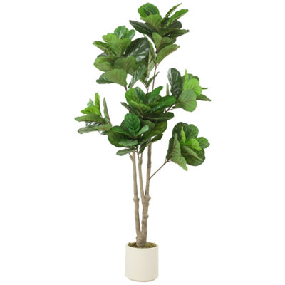 179.99 cm H Faux Fiddle Leaf Fig Tree Plant in Plastic and Cement