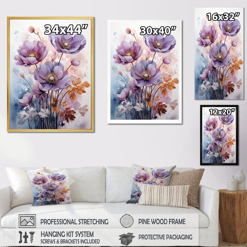 «Mauve Buttercups Mystical Moments» sur toile, Cadre simple blanc, H 20 po x l 12 po x P 1 po
