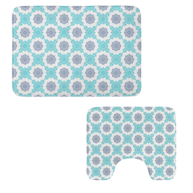  Tapis de salle de bain bleu Mandala bleu 2 pièces