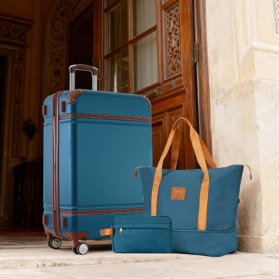 Ensembles de valises rigides avec sacs Valise légère à roulettes doubles avec verrou TSA, valise simple 24 po, bleu