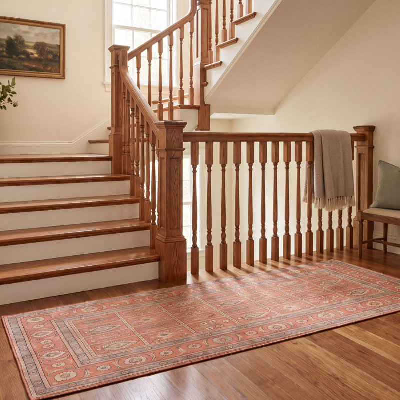 Tapis Kensington traditionnel audacieux de style persan, orange, ivoire, or, vert et gris, lavable en machine, antidérapant, à poils courts, pour l'intérieur et l'extérieur, adapté aux animaux domestiques, idéal pour le salon, la chambre, la salle à manger, l'entrée, le couloir ou le bureau.