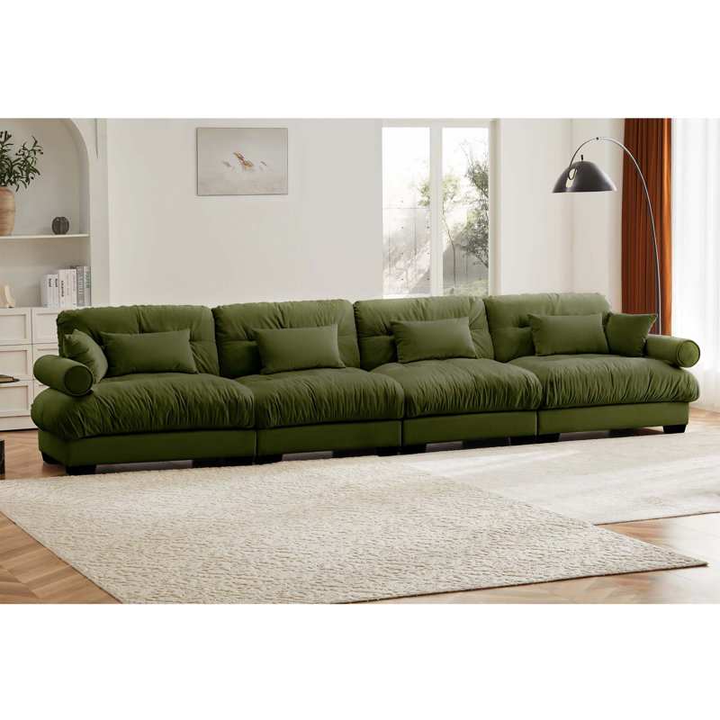 Canapé modulaire surdimensionné à assise profonde et coussins, Velours vert olive