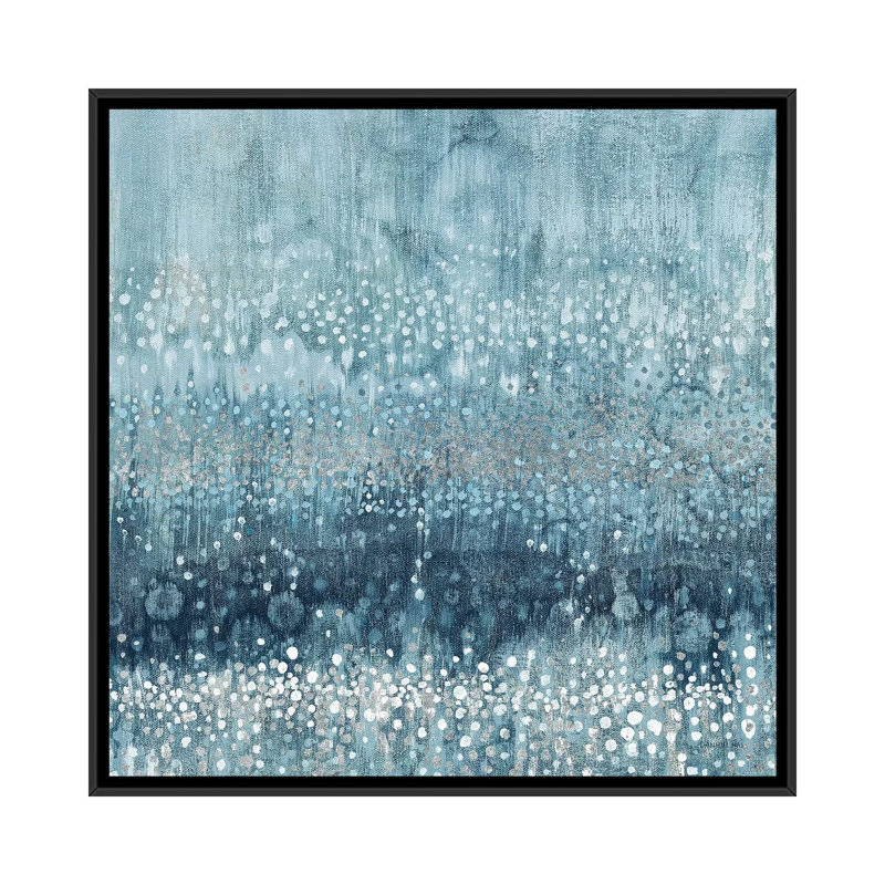 «Rain Abstract III Blue Silver» par Danhui Nai - reproduction d'art, Toile avec cadre noir, Pas de tapis