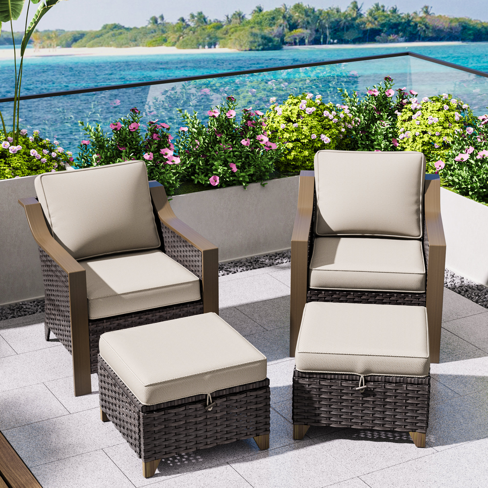 Lark Manor Outdoor Patio Wicker Armchairs With Ottomans - Wayfair Canada