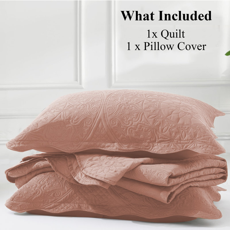 Floral Embossed Quilt Set, Peach, Twin Bedspread + 1 Standard Sham