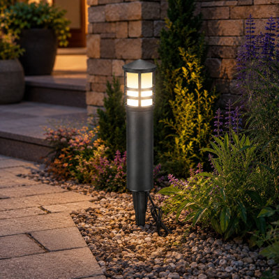 Black 3000K Warm White Low-Voltage Landscape Kit, 12-Piece Wired LED Bollard Pathway Set with Spotlights, Cast-Aluminum IP65 Waterproof Construction and 12-24V AC/DC Operation for Garden, Path, Yard and Patio