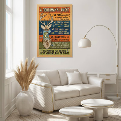 Fisherman Lament Deer And Fish Canvas Wrapped Wall Art Oil Painting Print Set Of 1