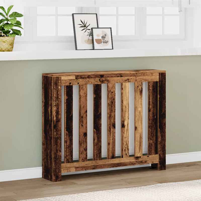 Small Radiator Cover, Old Wood, 104 x 20 x 82 cm, Vertical Slats