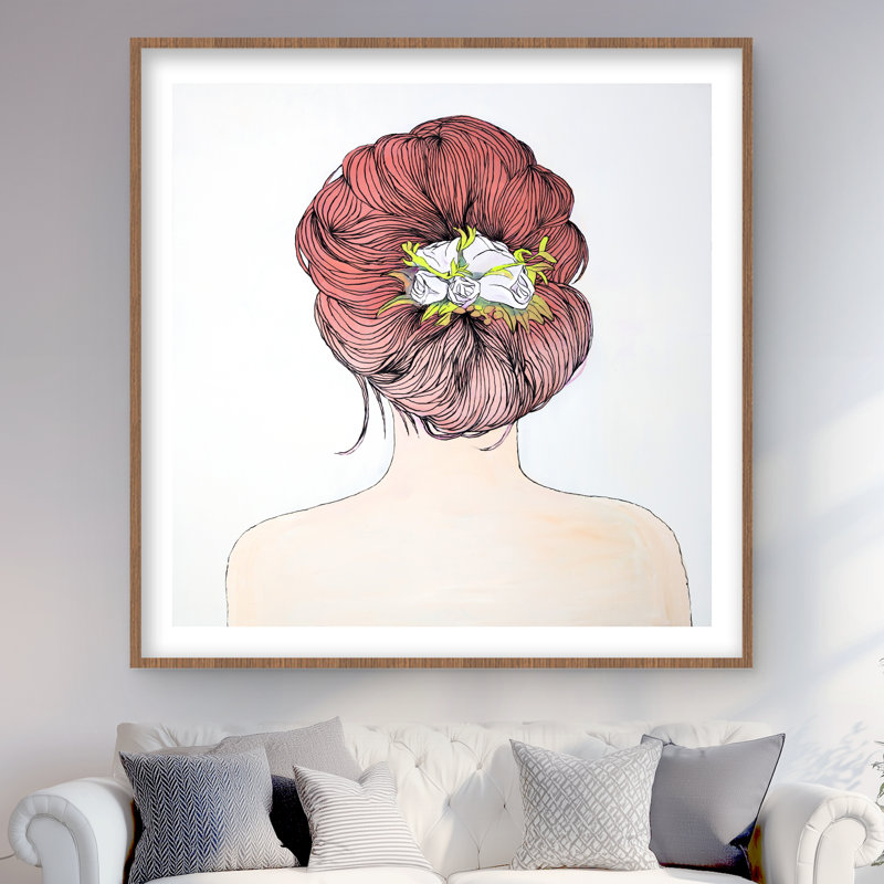 Dame avec des fleurs dans les cheveux - impression encadrée florale