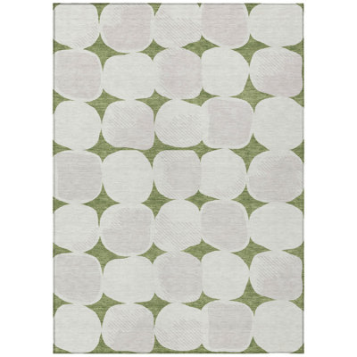 8' X 10' Green And Beige Abstract Washable Indoor Outdoor Area Rug
