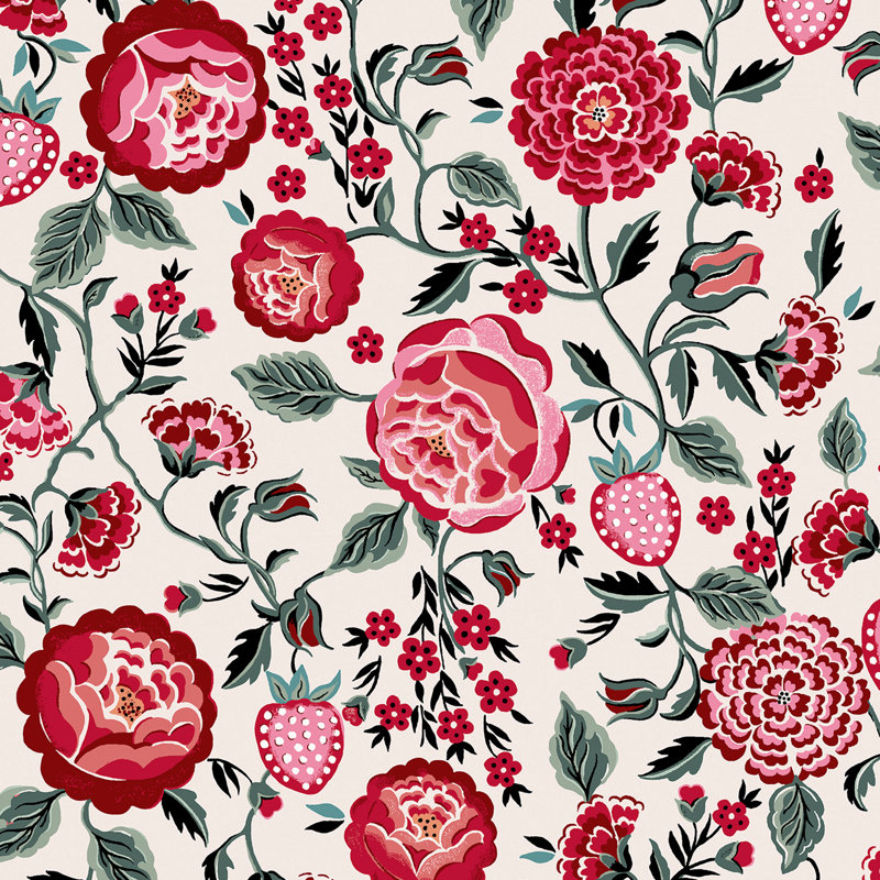 Cath Kidston Strawberry Garden Floral Wallpaper, Pink