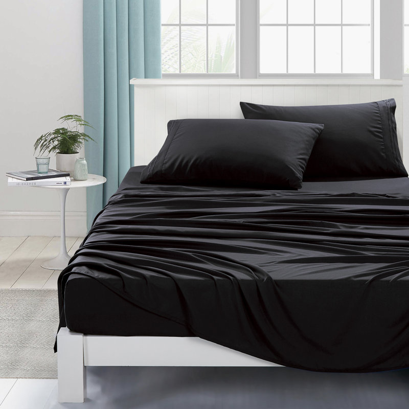 Ensemble de draps en microfibre Luxe - Literie à poches profondes et lisses, Noir