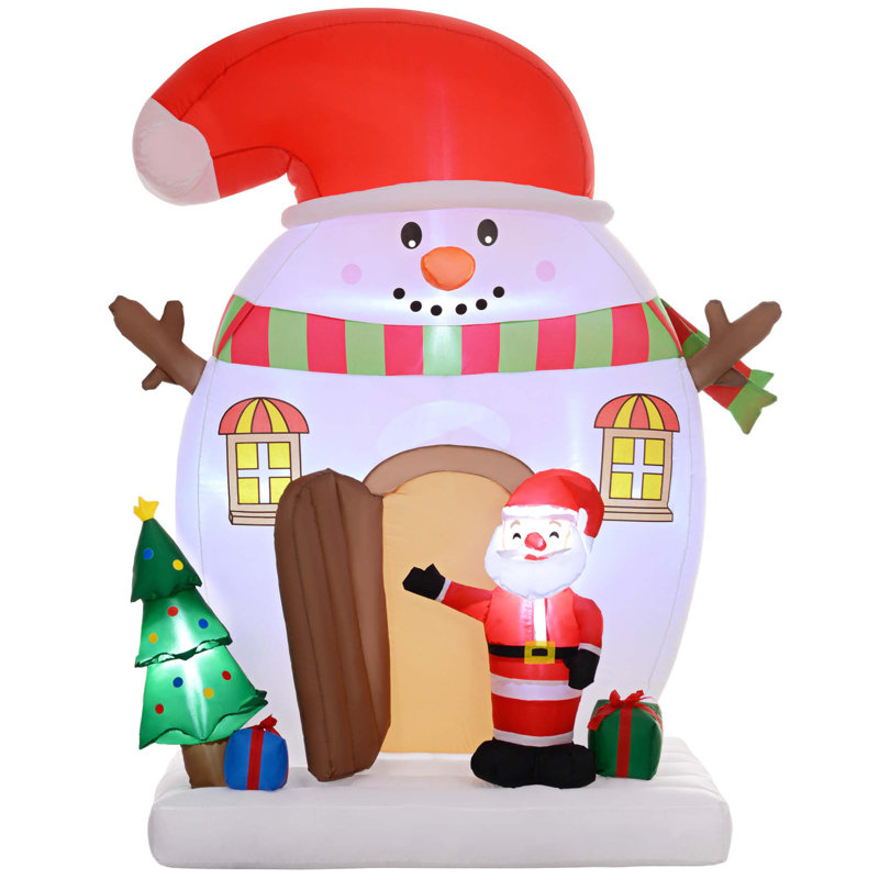 Maison de bonhomme de neige gonflable de 7,5 pi avec père Noël, arbre de Noël et lumières DEL
