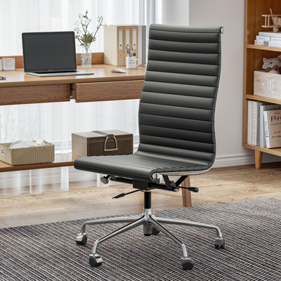 High Back Armless Genuine Leather Task Chair With Aluminum Frame by Ivy Bronx