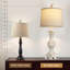 Ensemble de 2 lampes de table 28 "en blanc délavé Farmhouse avec port USB A + C pour la chambre à coucher, ampoules incluses