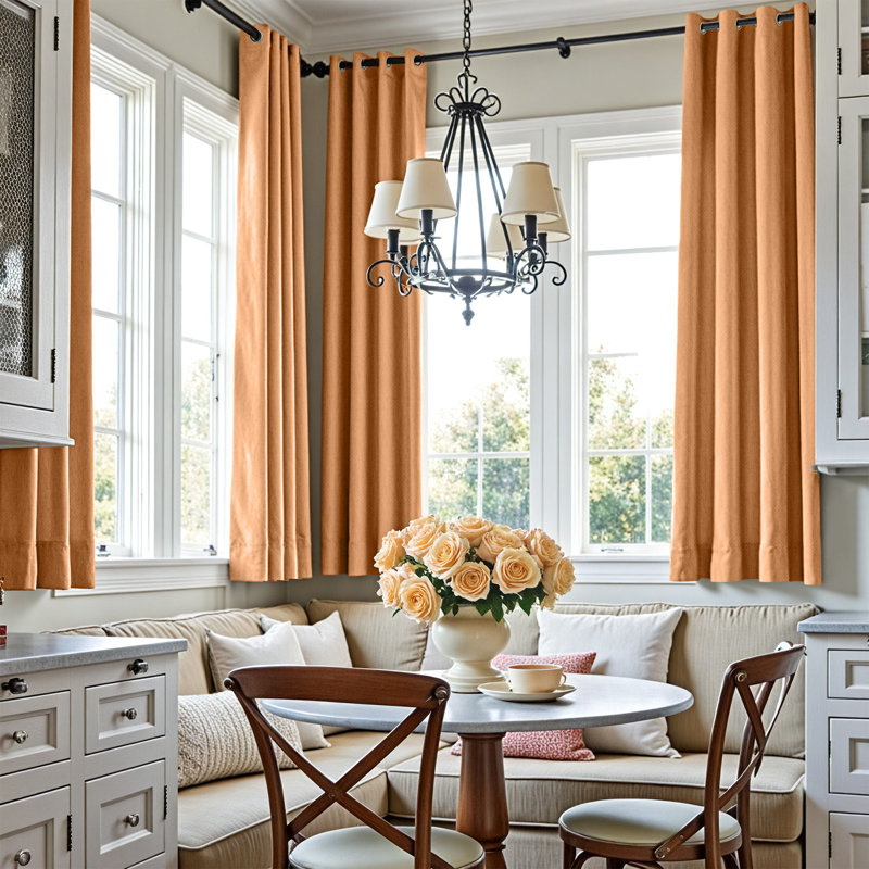 Grommet Room Darkening Linen Textured Curtain, 50" W x 72" L, Orange