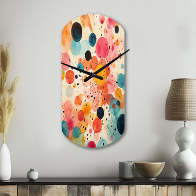 Colorful Mid Century Colorful Contrasts II - Midcentury Modern Cylinder Metal Wall Clock, Modern Asymmetrical Clock Print