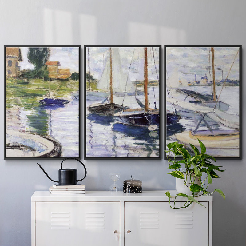 Bateaux à petit - Toile encadrée multi-pièces, H 40 po x l 78 po x P 2 po, Noir