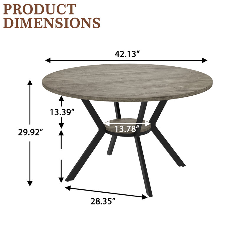 42 Inch Round Dining Table With Storage Shelf, Oak Gray, 29.92'' H x 42.13'' W x 42.13'' D