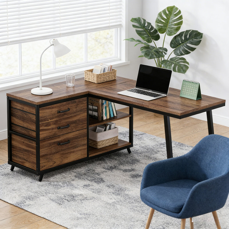 Bureau de travail spacieux, bureau d'ordinateur, bureau en L