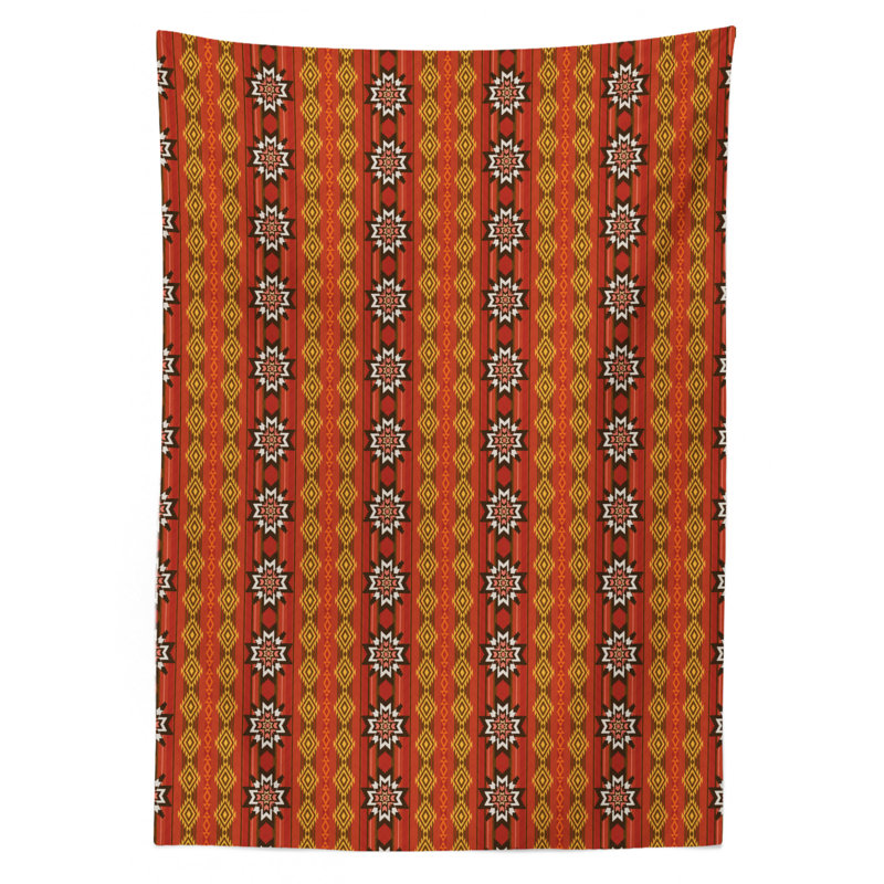 Ambesonne Orange Tablecloth, Indigenous Cultural Motif Pattern Traditional Borders, Rectangular Table Cover For Dining Room Kitchen Decor, 52" X 70", Orange Yellow And White