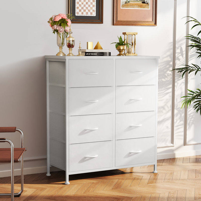 Bedroom Dresser with 8 Drawers Tall Dresser Chest of Drawers Fabric Dresser Modern Dresser, Light Gray