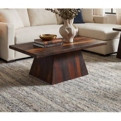 Solid Sheesham Wood Coffee Table with Angular Pedestal Base