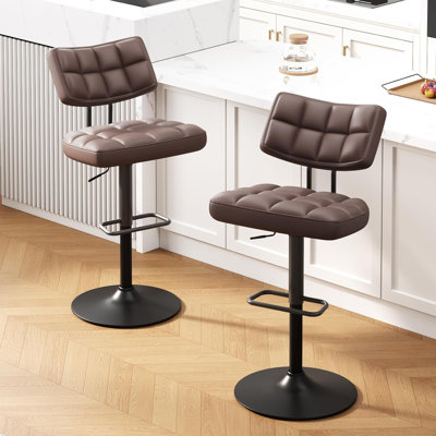 Swivel Adjustable Height Bar Stools with Footrest and Thick Cushion Curved Backrest(Set of 2)