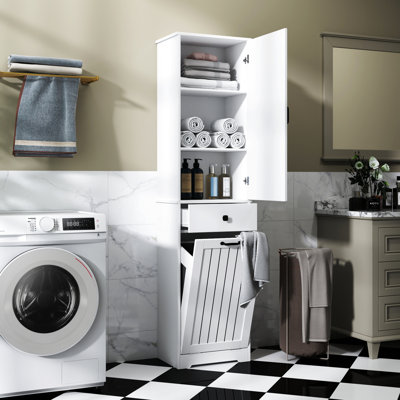 White Laundry Cabinet With Practical Storage Solutions For Daily Use Design And Compartment