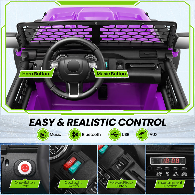 Voiture électrique pour enfants 2 places 24 Volt 2 places avec télécommande, moteur 4X100W, lumières DEL, musique, Bluetooth