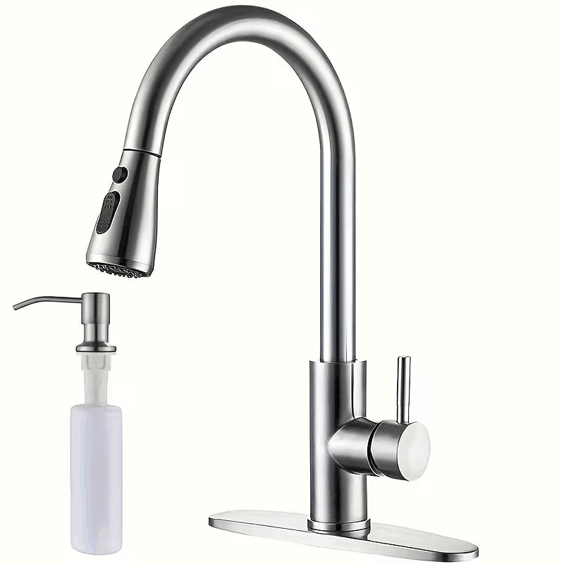 Kitchen Faucet with Soap Dispenser 304 Stainless Steel Kitchen Sink Faucet with Pull Down Sprayer 3 Modes, Single Handle High Arc Mixer Taps for Sink RV Laundry, Bar