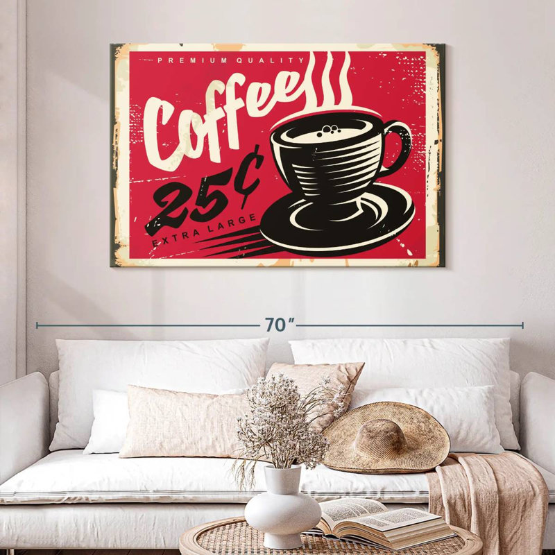 Vieille affiche murale café, H 32 po x l 48 po