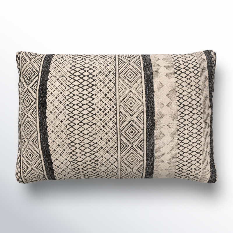 Zetta Geometric Cotton Throw Pillow, Down, Beige/Black