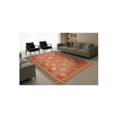 Tapis bleu tissé lavable rétro Mosso