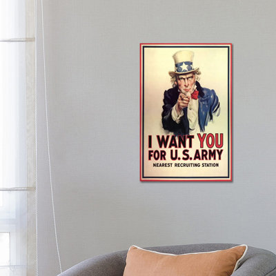 Uncle Sam: I Want You! Vintage Poster, J. M. Flagg by J. M. Flagg - Wrapped Canvas Print