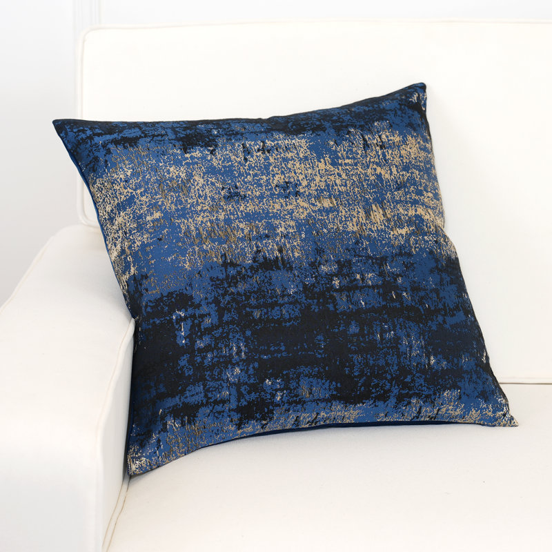  Housse de coussin décoratif en jacquard et velours Glam 20 po x 20 po 1 pièce, Marine / doré