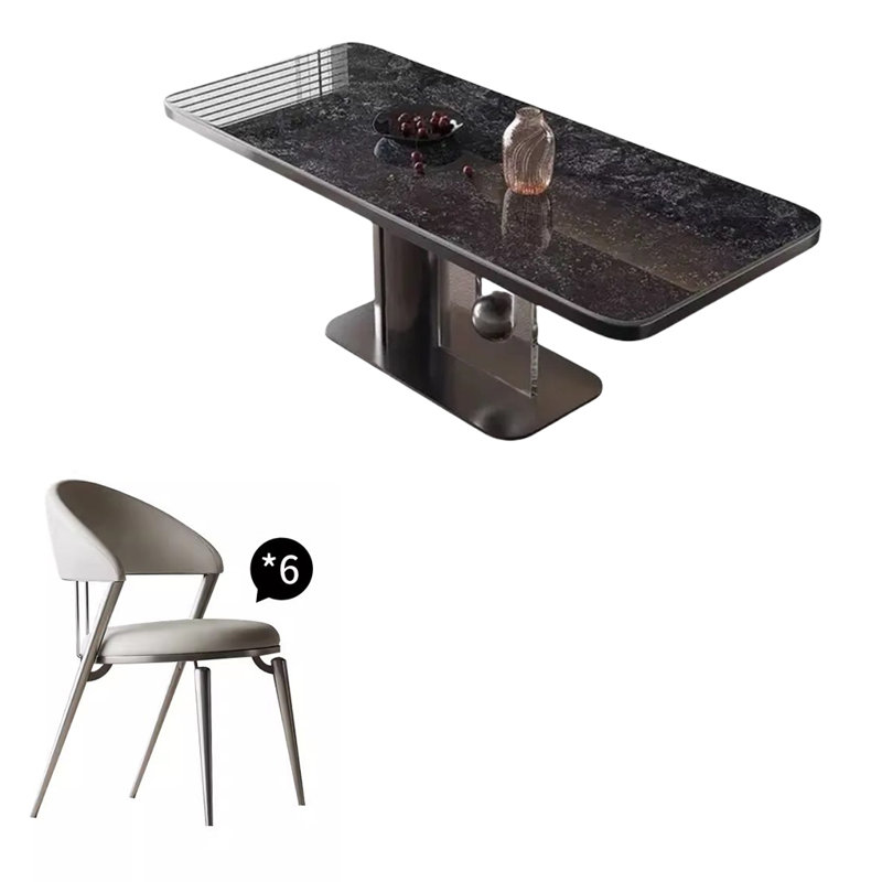 Modern Rectangular Rock Slab Dining Table Sets, 29.5"H x 70.8"L x  33.4"W