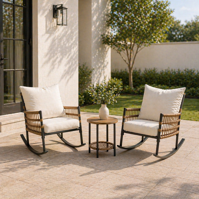 Compact 2-person Rocking Patio Set With Plush Cushions