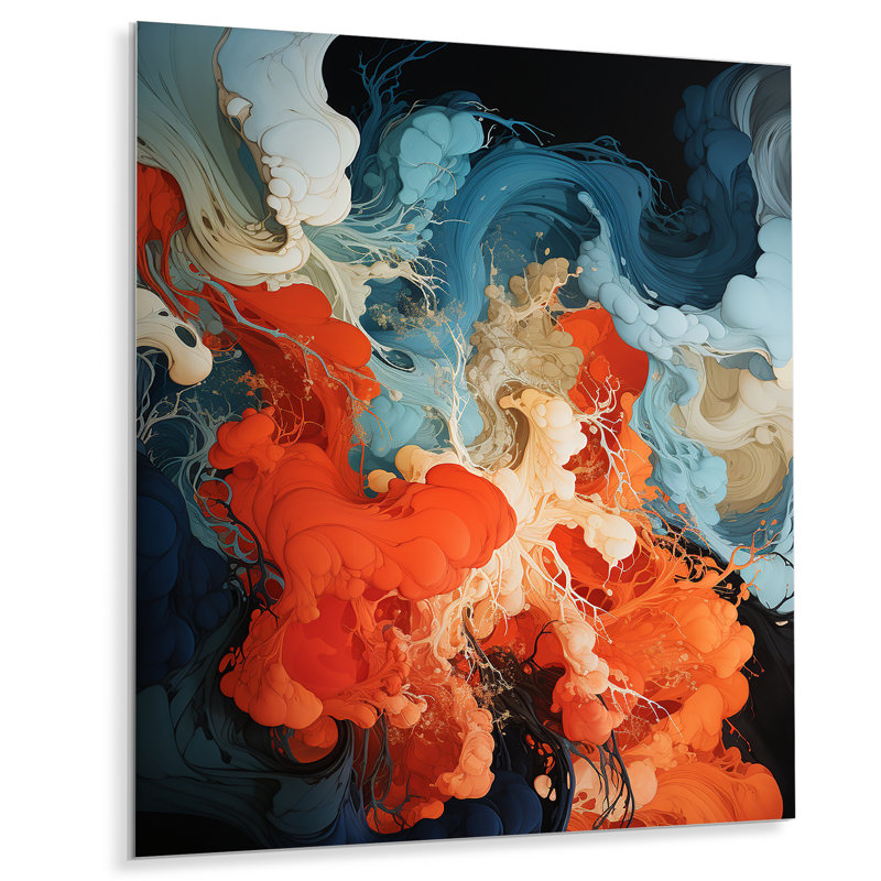 Encre liquide bleue et orange, art mural abstrait en métal IV, H 32 po x l 16 po x P 1 po