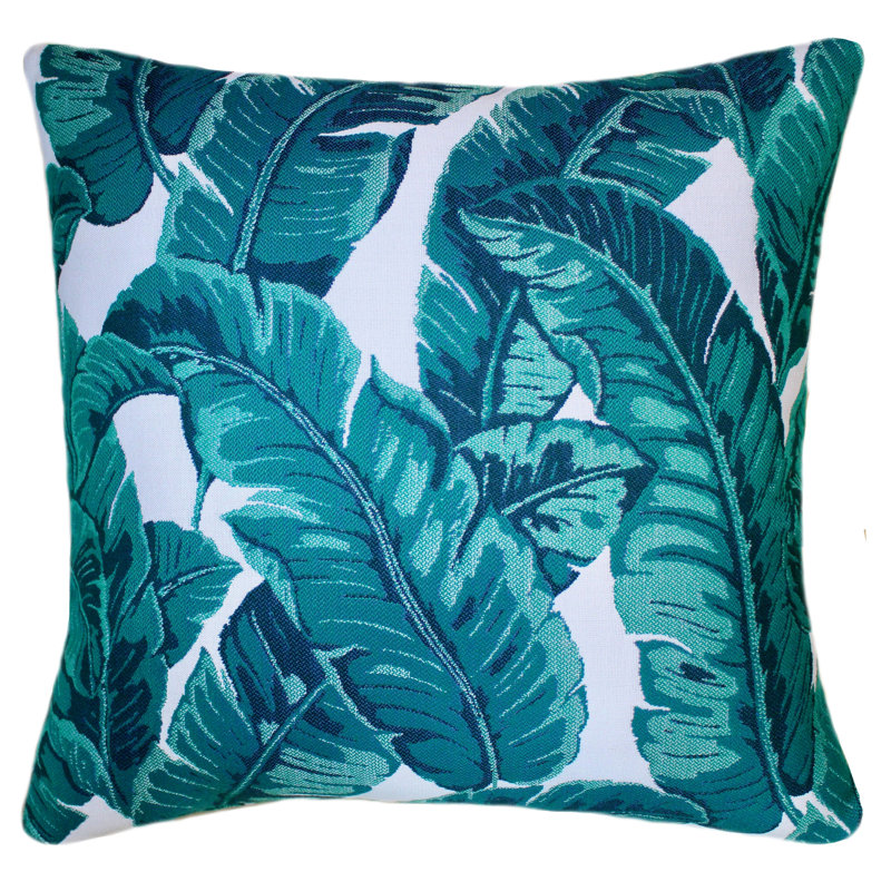Tropics Floral Square Indoor / Outdoor Pillow Cover & Insert, Dark Green/White