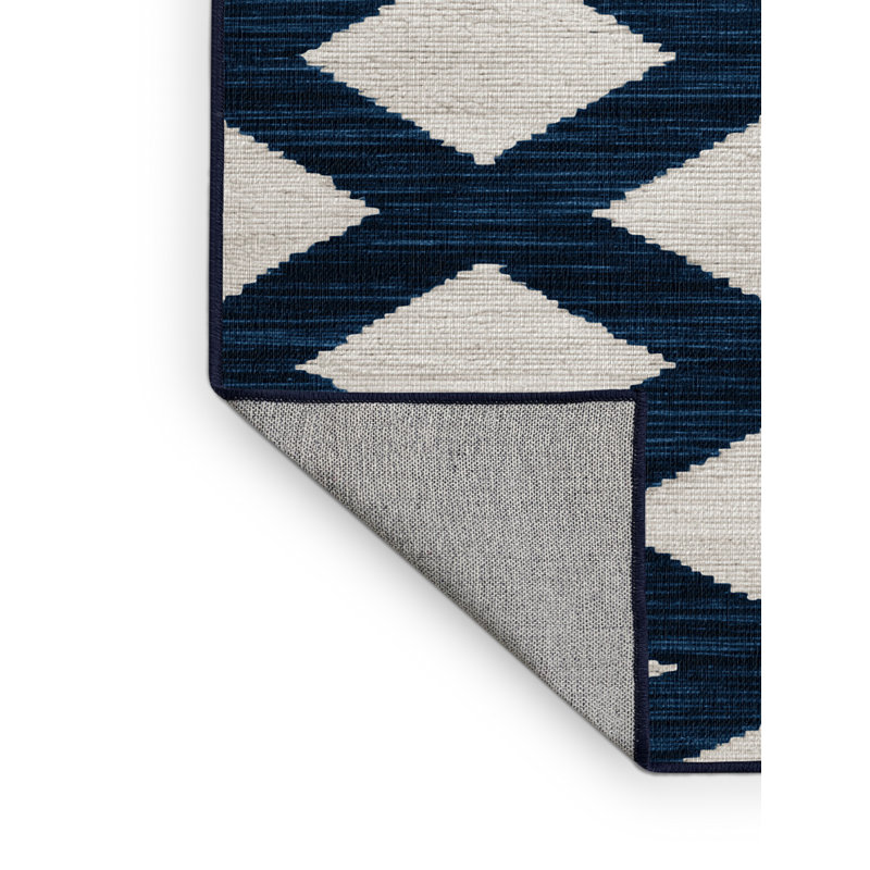 Tapis bleu à carreaux lavable à la machine, Rond 5 pi