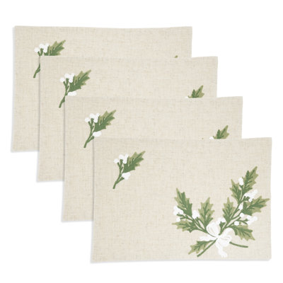 Napperon en mélange de lin et feuilles de houx (ensemble de 4)