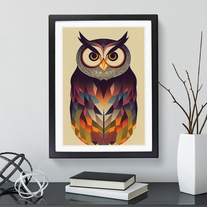 Unique Owl Art No.2 Abstract - Single Picture Frame Print, Black Framed, 34cm H x 25cm W x 2cm D