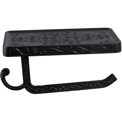Porte-papier hygiénique en aluminium noir 7 po avec tablette pour téléphone 7 po