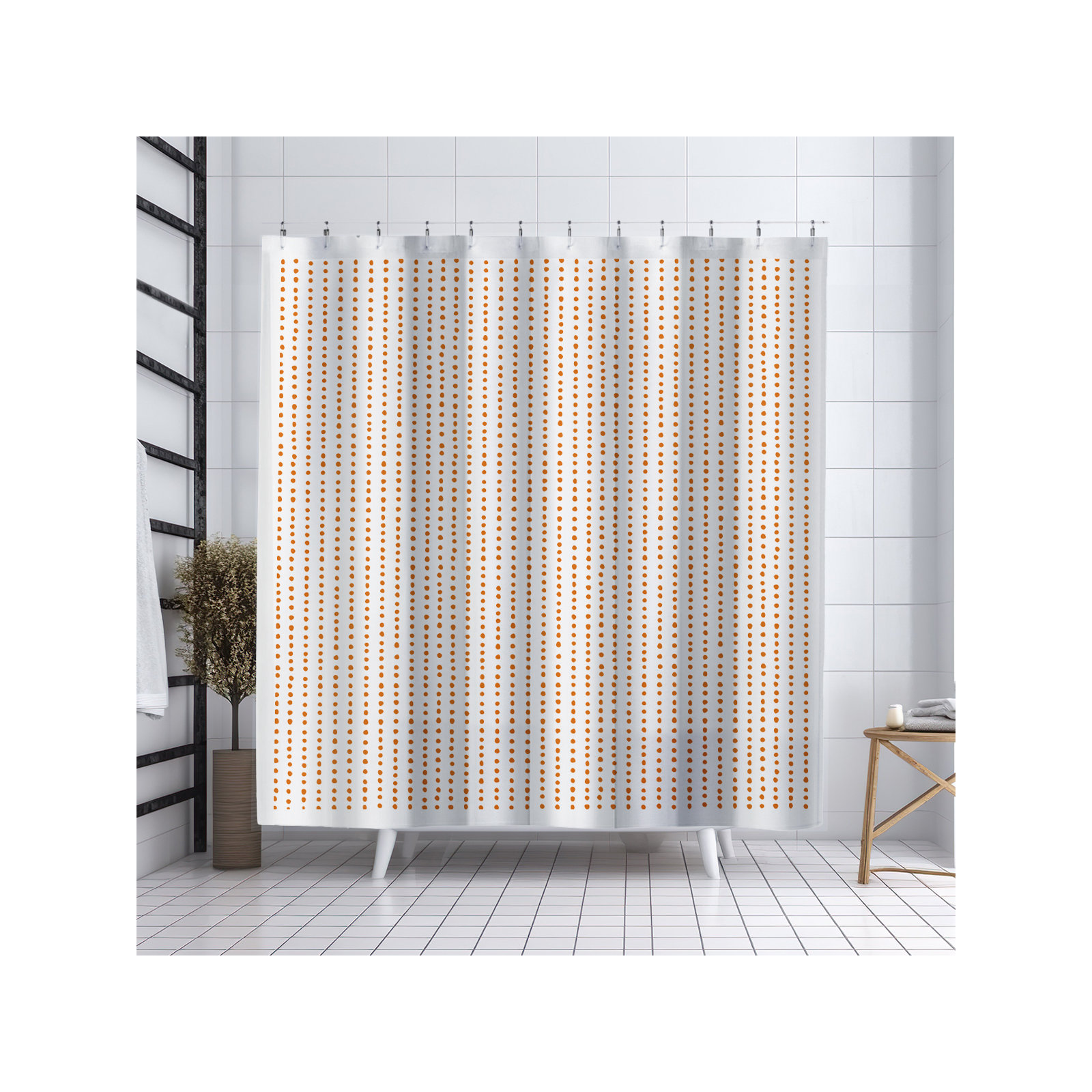 Thora Dots Mid-Century Shower Curtain, Orange