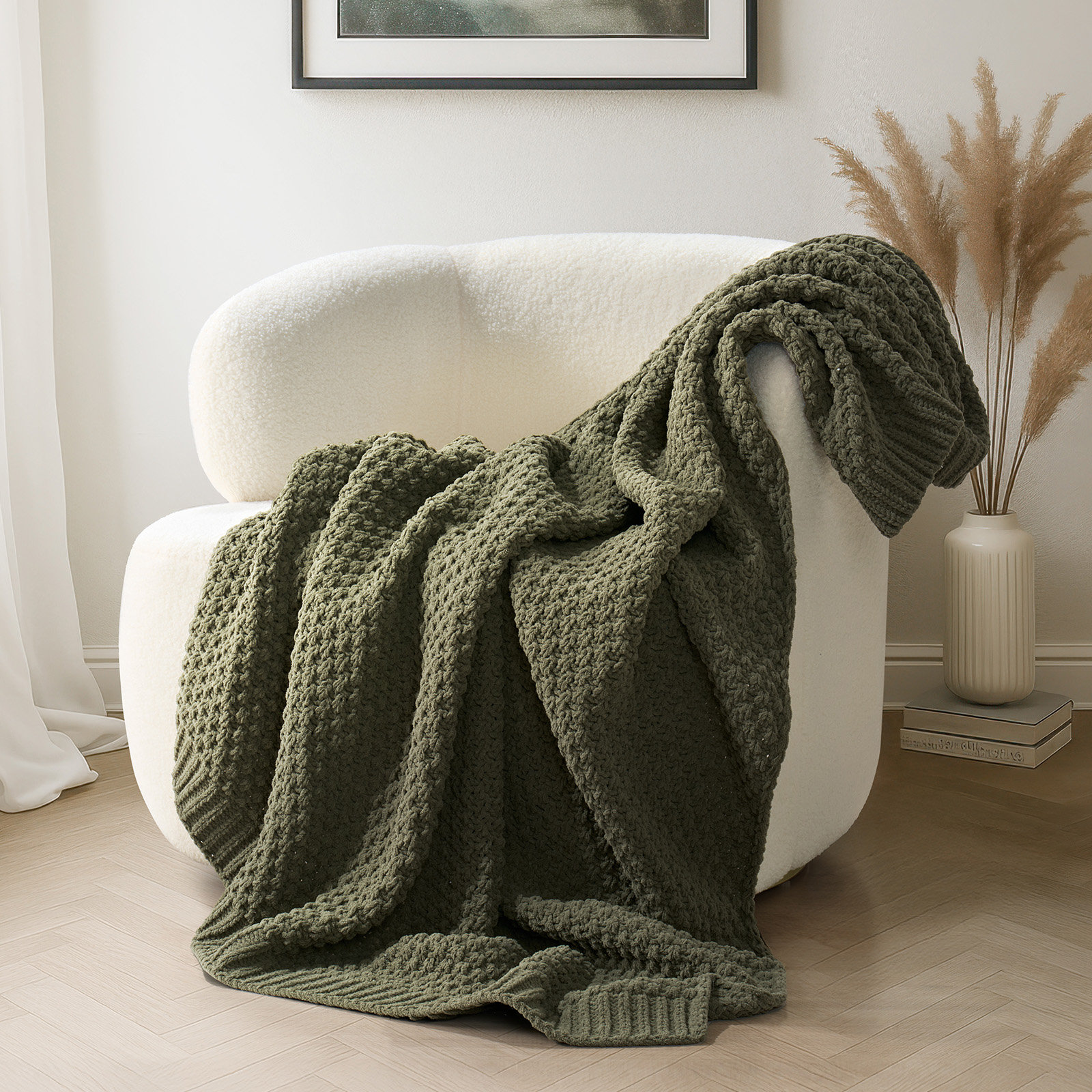Chunky Chenille Knit Throw Blanket, 60" L x 50" W, Burnt Orange