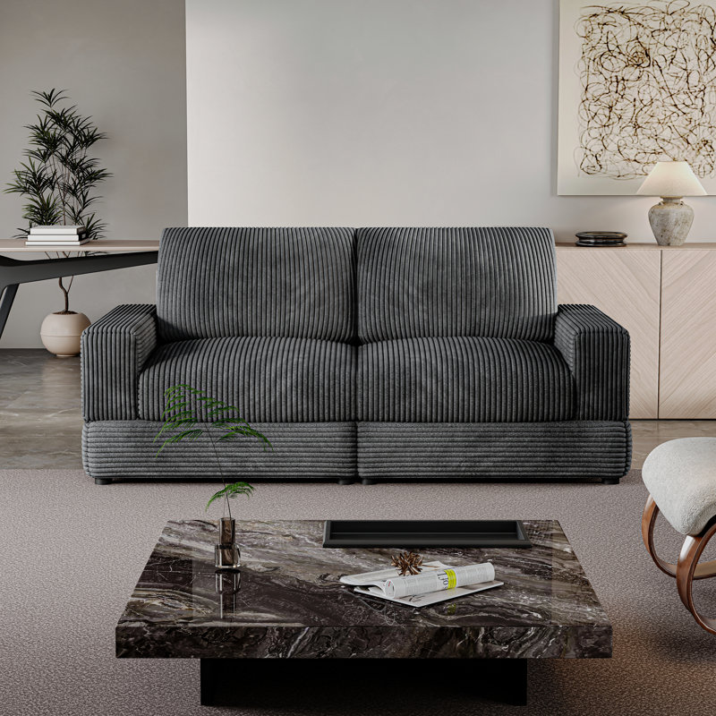 78.7''W Corduroy Modular Sectional Sofa Bed, Comfy 2-seater Upholstered Loveseat Couch with Armrests and Deep Seat, Modern Sleeper Couch Bed for Living Room, Bedroom and Office, Black