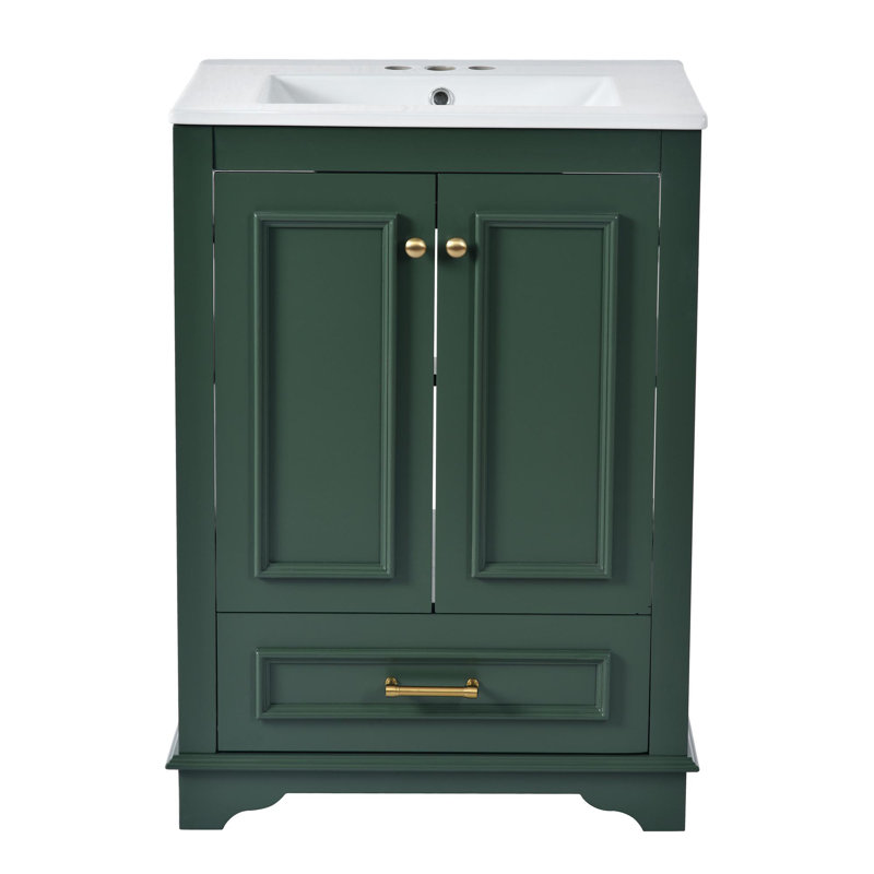 24" Bathroom Vanity with Ceramic Sink, Green, Silver