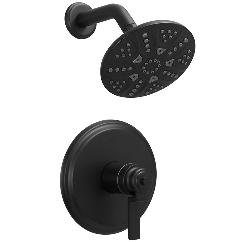 Single-Handle 6-Spray Shower Faucet Set Trim Kit 1.8 GPM With Valve And Filtered Shower Head, Matte Black