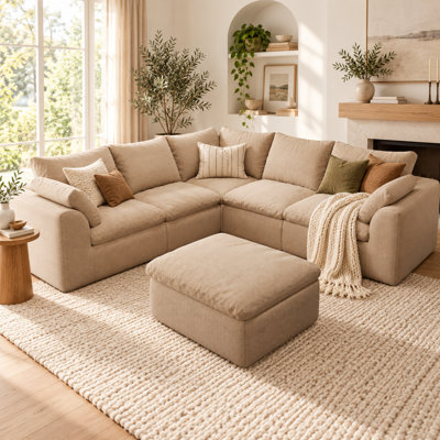 Upholstered 108.3 " Chenille L-Shaped Seating Component with Ottoman